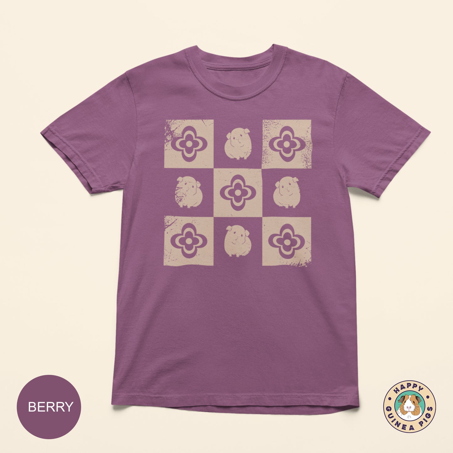 Checkered Guinea Pig with Flowers