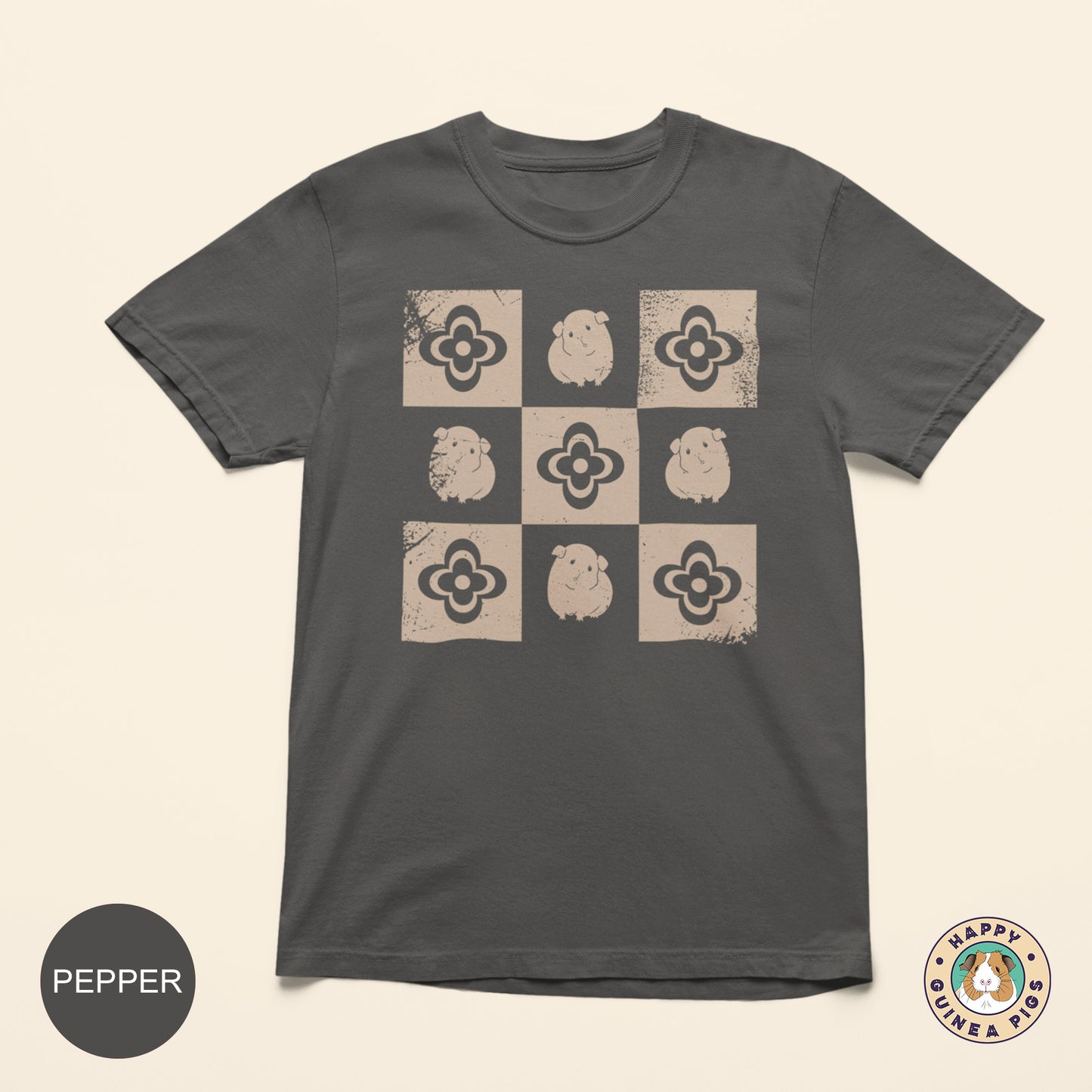 Checkered Guinea Pig with Flowers