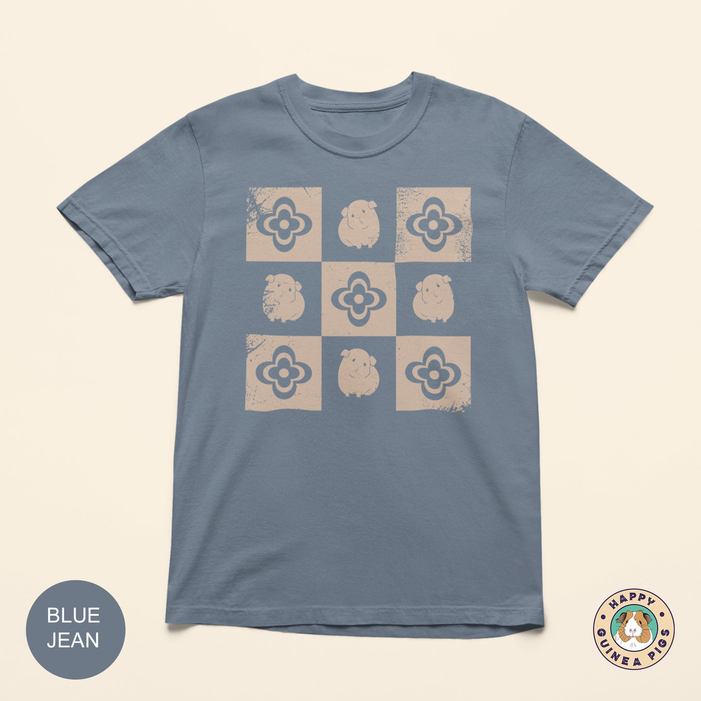 Checkered Guinea Pig with Flowers