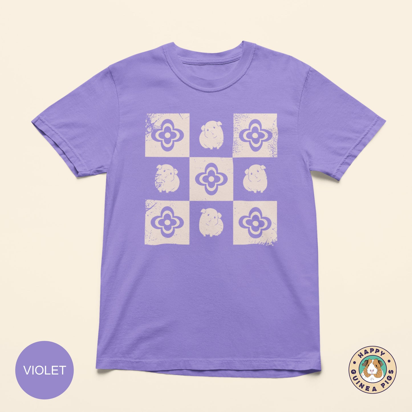 Checkered Guinea Pig with Flowers