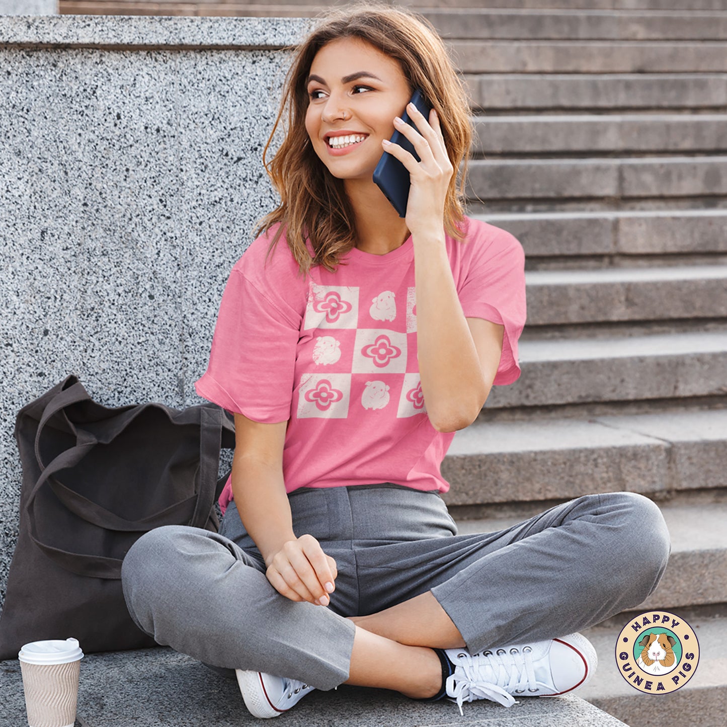 Checkered Guinea Pig with Flowers
