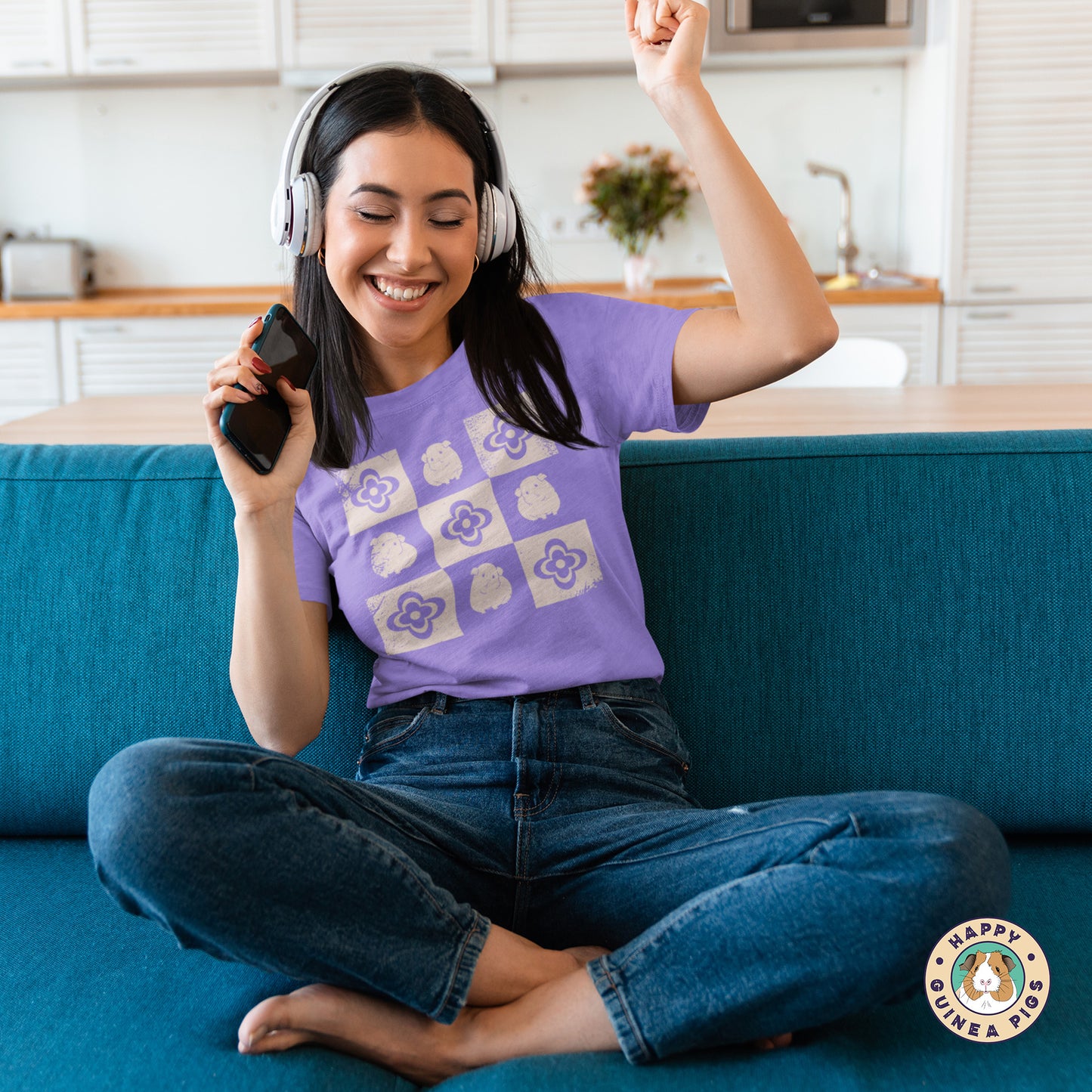 Checkered Guinea Pig with Flowers